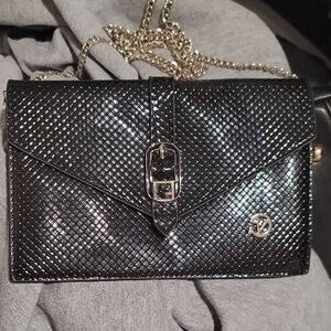 Chic Black Textured Clutch with Chain Strap